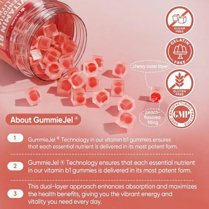 Vitamin B1 & Methylated Vitamin B Complex Gummies - All B Vitamins, Benfotiamine, Thiamine & Inositol, Methylated B1 B2 B6 Multivitamins, L-methylfolate, Methyl B12 for Nerve Cognition Energy, 60 Cts