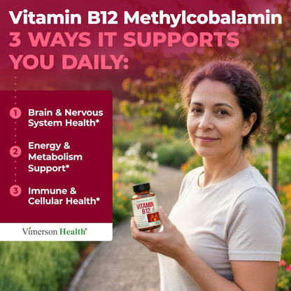Vitamin B12 1000 mcg – Chewable Methylcobalamin B12 for Energy & Metabolism – Vegan Cherry Flavor