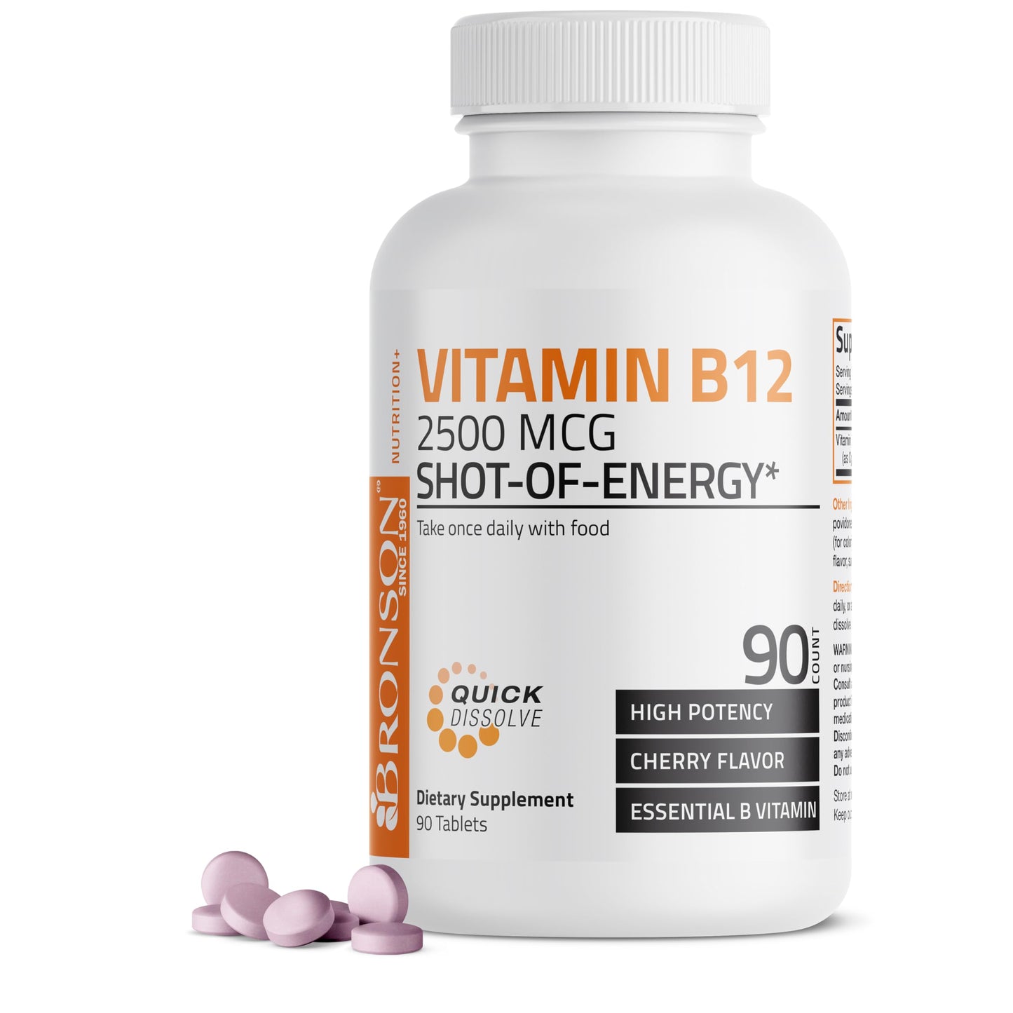 Vitamin B12 2500mcg Cherry Sublingual Tablets – 90 Count | Fast-Dissolving Energy & Nervous System Support