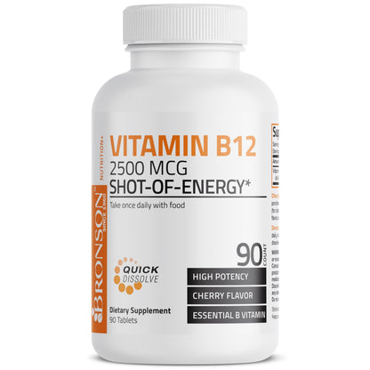 Vitamin B12 2500mcg Cherry Sublingual Tablets – 90 Count | Fast-Dissolving Energy & Nervous System Support