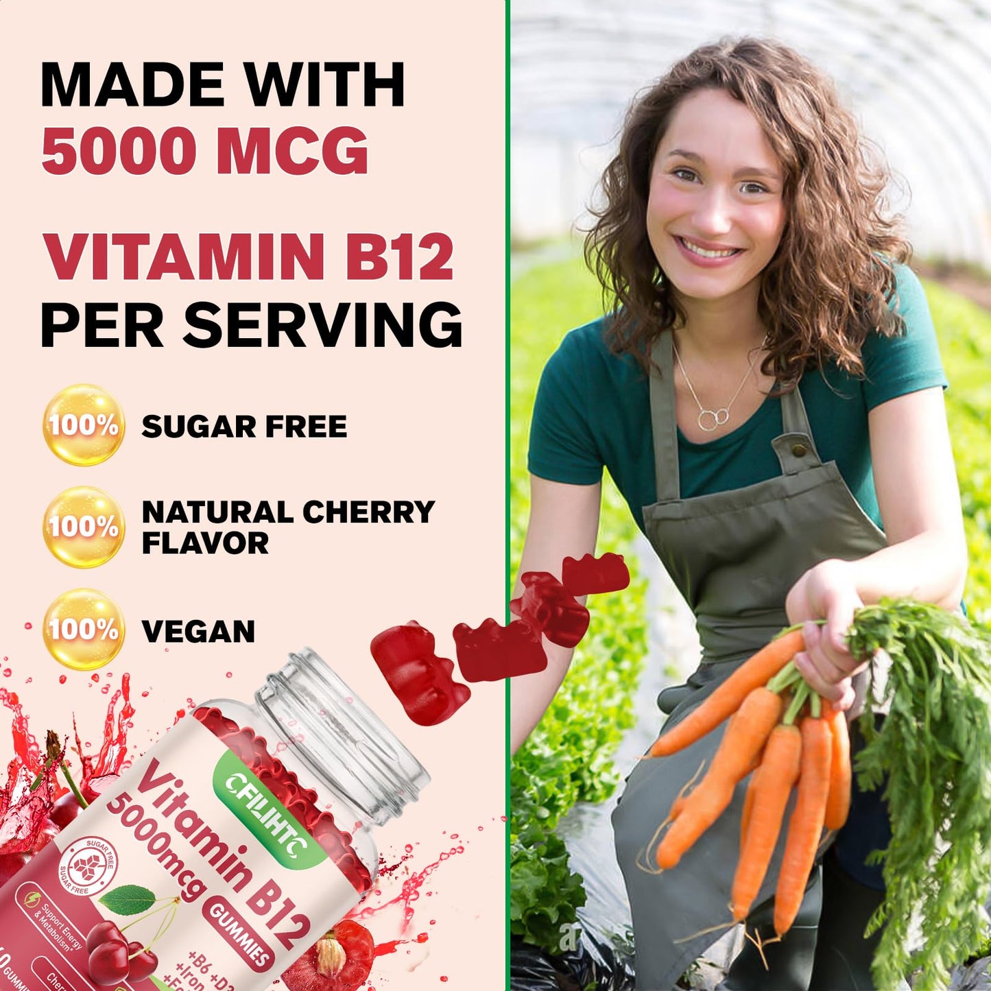 Vitamin B12 Gummies 5000mcg Methyl B12 – Cherry Sugar-Free (Women & Men)
