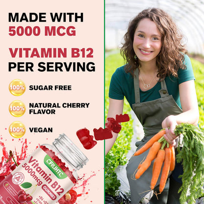 Vitamin B12 Gummies 5000mcg Methyl B12 – Cherry Sugar-Free (Women & Men)