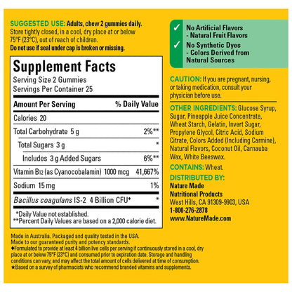 Nature Made Digestive Probiotics & Energy B12 Gummies – 50 Gummies, 25 Day Supply (Women & Men)