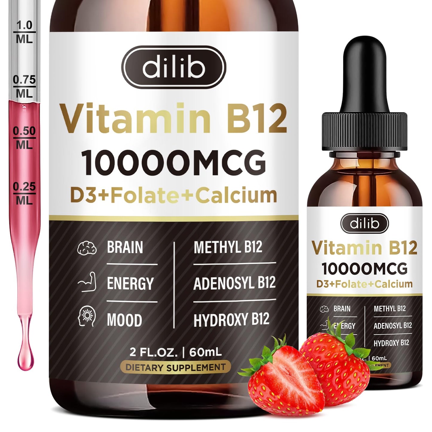 Vitamin B12 Liquid Drops Sublingual 10000 mcg – Triple B-12 Complex (Methyl & Methylcobalamin) for Energy & Mood | Women & Men