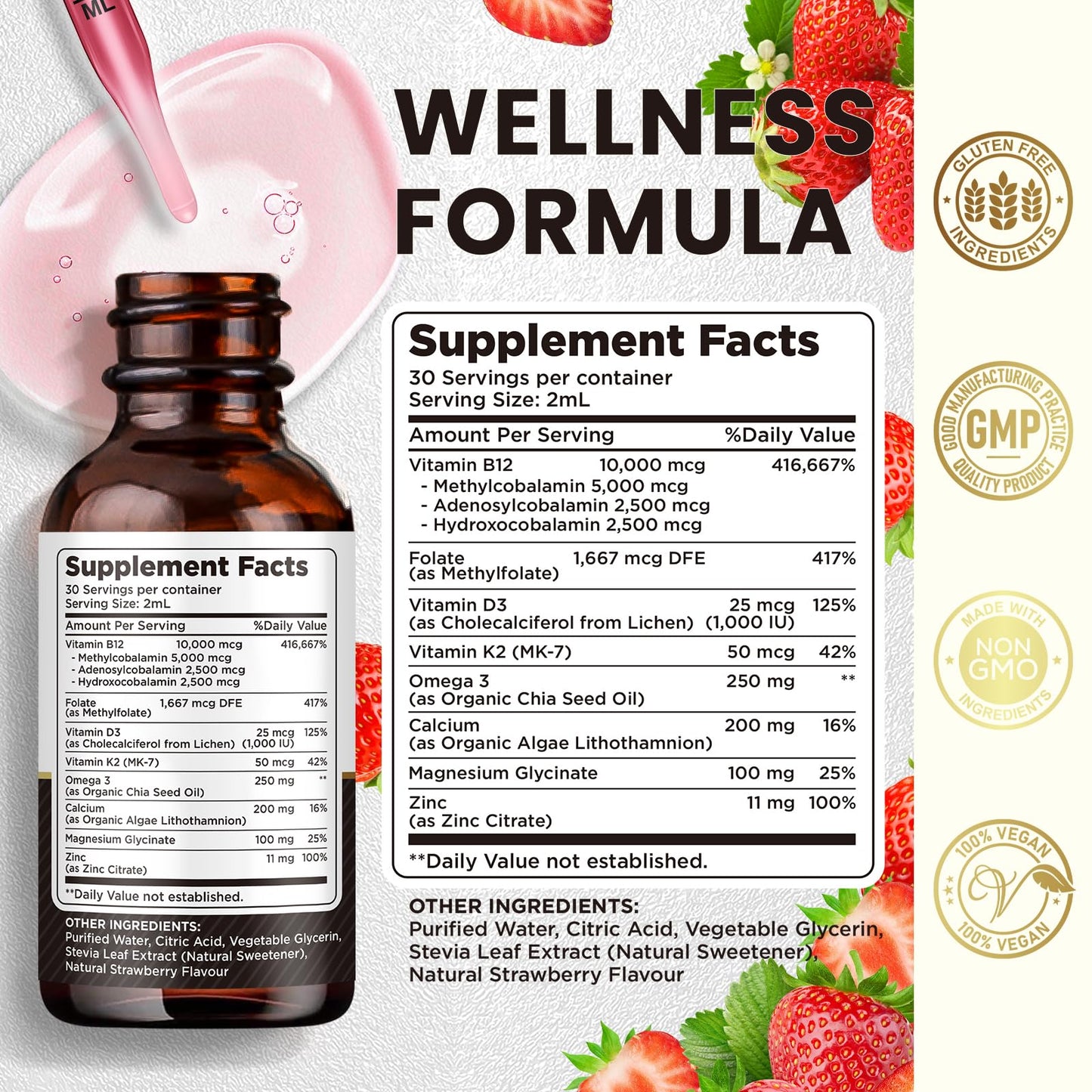 Vitamin B12 Liquid Drops Sublingual 10000 mcg – Triple B-12 Complex (Methyl & Methylcobalamin) for Energy & Mood | Women & Men