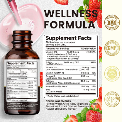 Vitamin B12 Liquid Drops Sublingual 10000 mcg – Triple B-12 Complex (Methyl & Methylcobalamin) for Energy & Mood | Women & Men