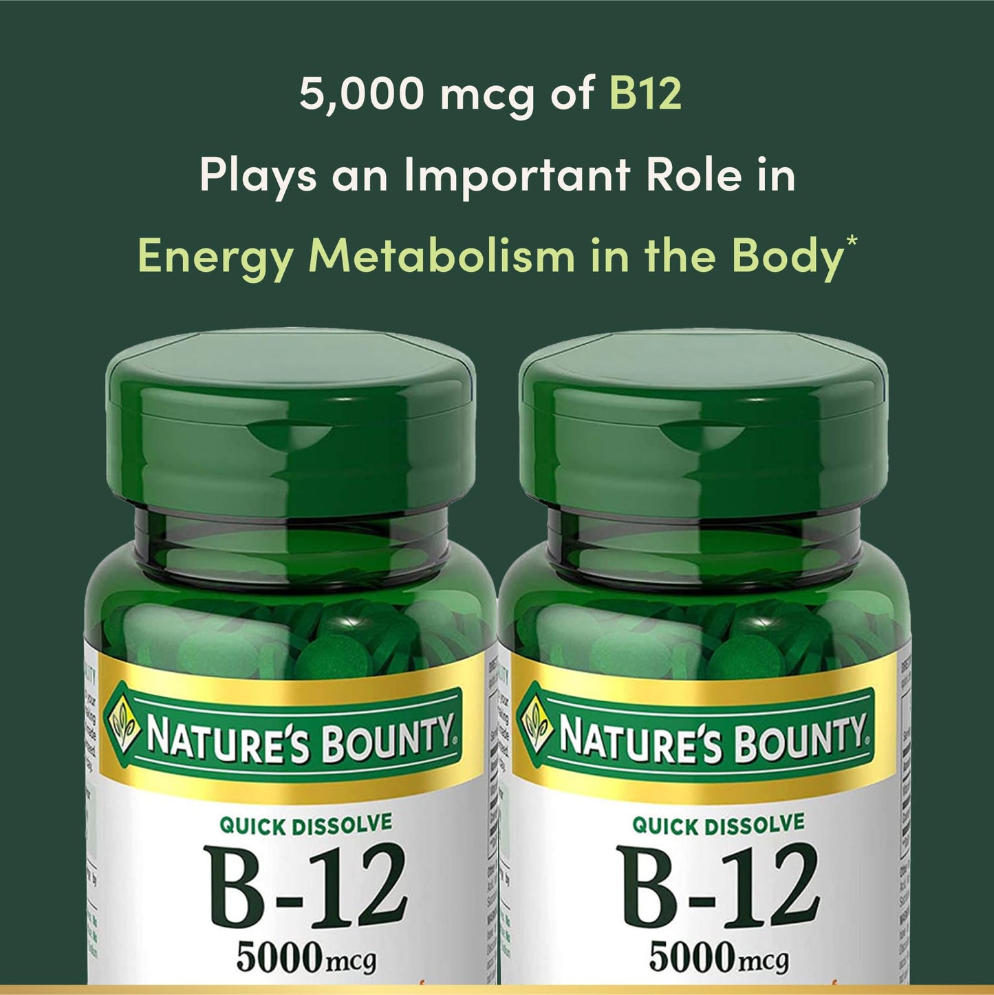 Vitamin B12 by Nature's Bounty - Quick Dissolve 5000mcg (80 Tablets Pack of 2)