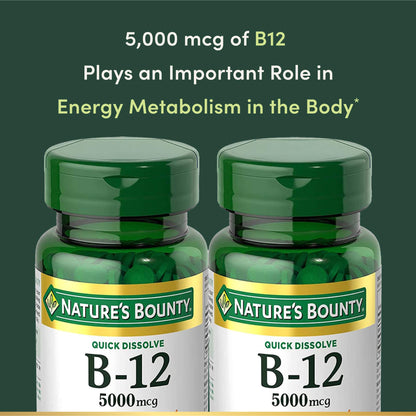 Vitamin B12 by Nature's Bounty - Quick Dissolve 5000mcg (80 Tablets Pack of 2)