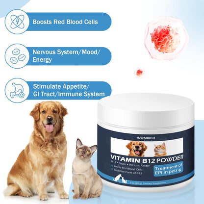 Appetite Stimulant Vitamin B12 Powder for Cats & Dogs – Methylcobalamin with Folate & Intrinsic Factor (60g)