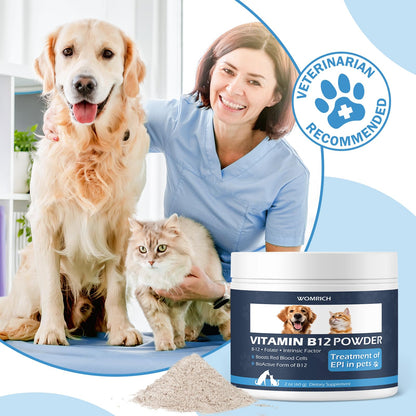 Appetite Stimulant Vitamin B12 Powder for Cats & Dogs – Methylcobalamin with Folate & Intrinsic Factor (60g)