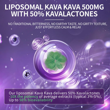 Kava Kava Root Extract - Liposomal Kava + L-Theanine, 50% Kavalactones, Sleep & Mood Support, 60ct