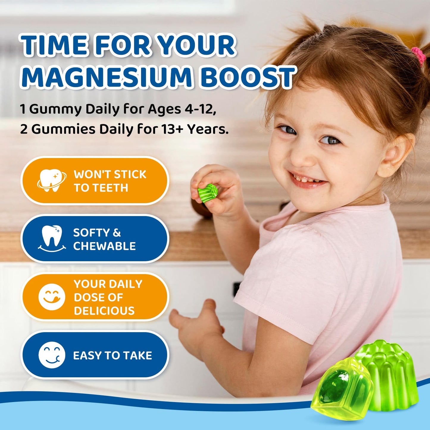 2PCS Center-Filled Magnesium Gummies 300MG – Sleep & Calm for Kids & Adults