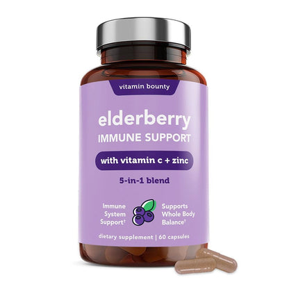 Vitamin Bounty Organic Elderberry Capsules – Sambucus, Vitamin C & Zinc (60)