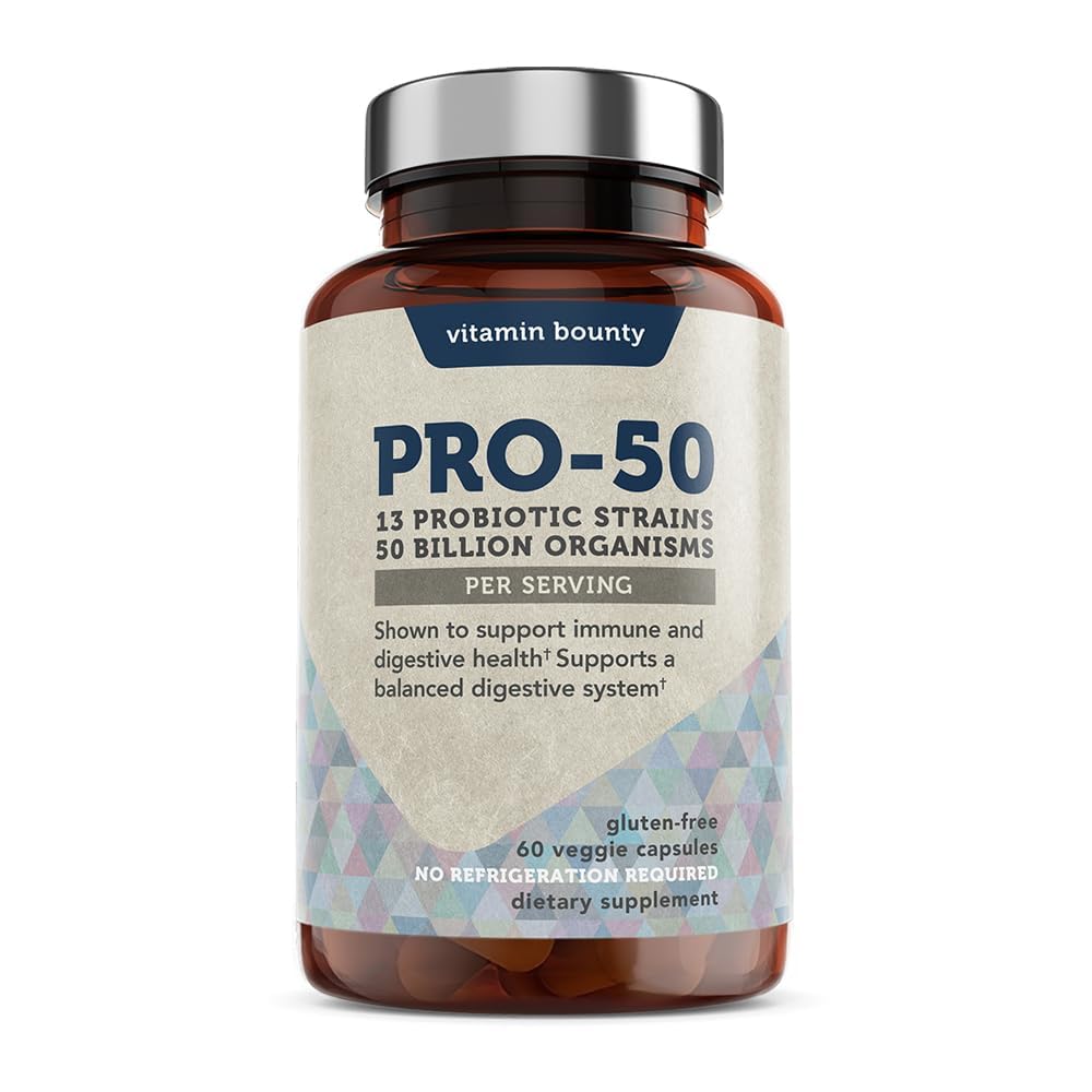 Vitamin Bounty Pro-50 Probiotics – 50B CFU, 13 Strains, Prebiotic (Digestive & Immune Support) – Women & Men