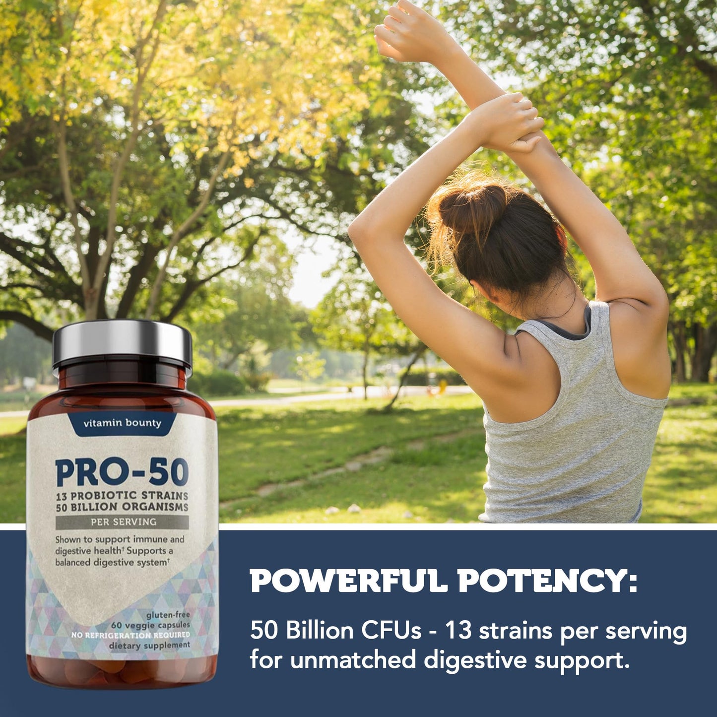 Vitamin Bounty Pro-50 Probiotics – 50B CFU, 13 Strains, Prebiotic (Digestive & Immune Support) – Women & Men
