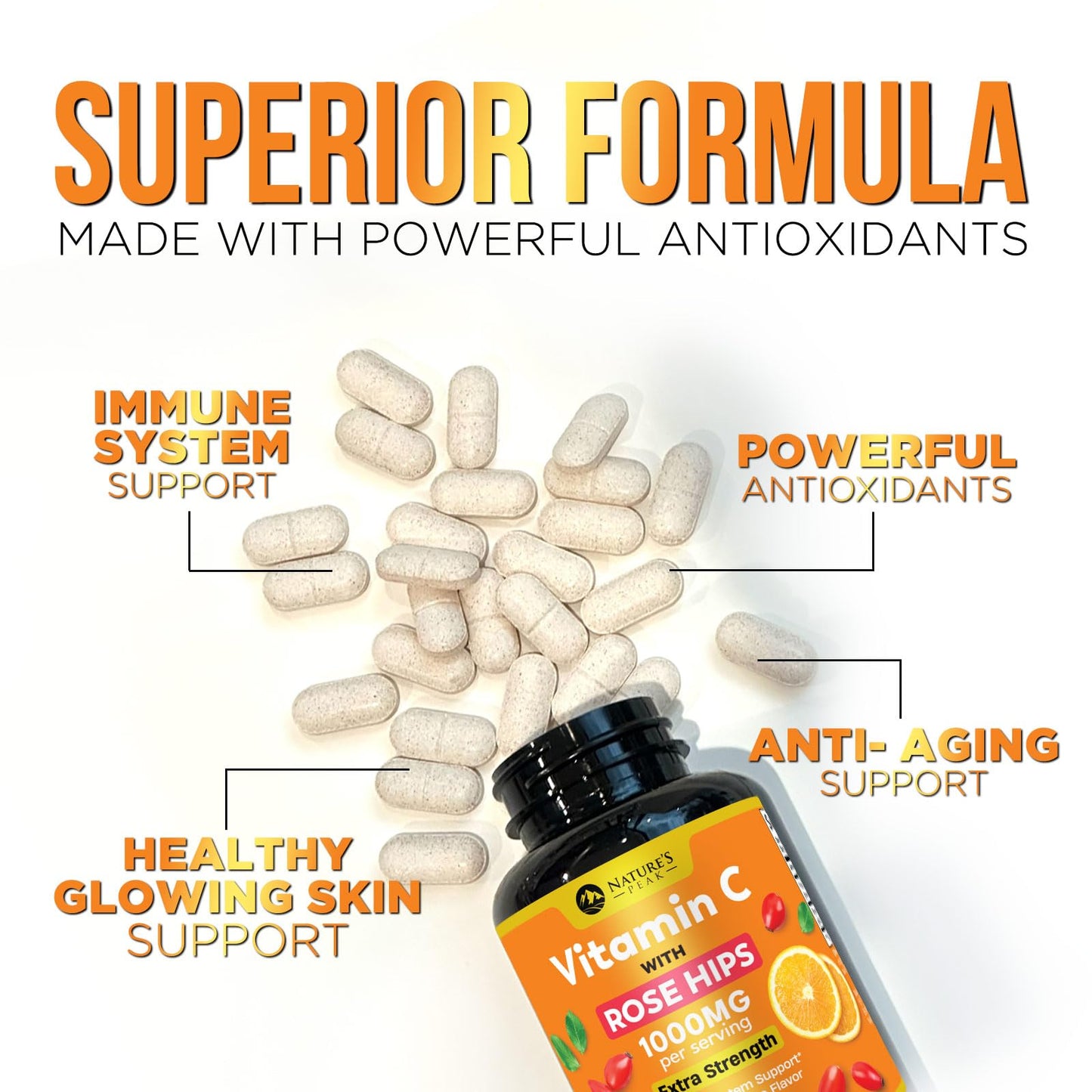 Vitamin C 1000mg Chewable – Extra Strength Immune Support (Vegan, Orange) | 120 Tablets