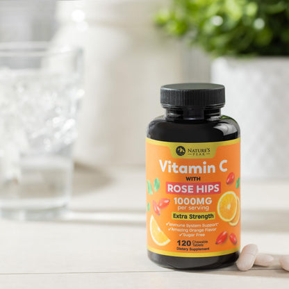 Vitamin C 1000mg Chewable – Extra Strength Immune Support (Vegan, Orange) | 120 Tablets