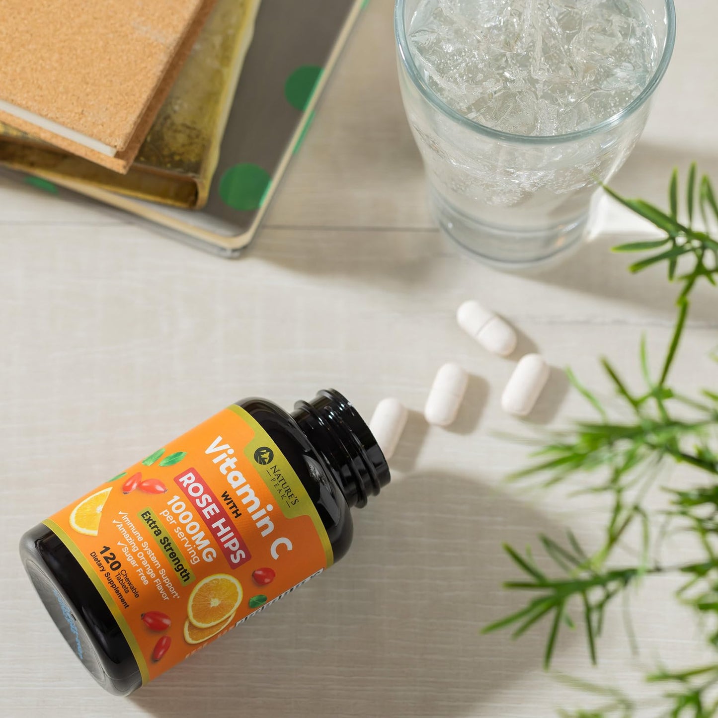 Vitamin C 1000mg Chewable – Extra Strength Immune Support (Vegan, Orange) | 120 Tablets