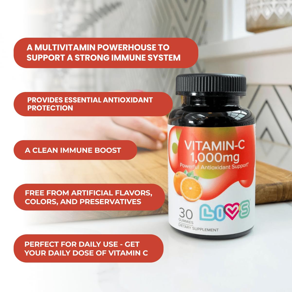 Vitamin C 1000mg Gummies for Kids & Adults | Vegan, Non-GMO, Gluten-Free