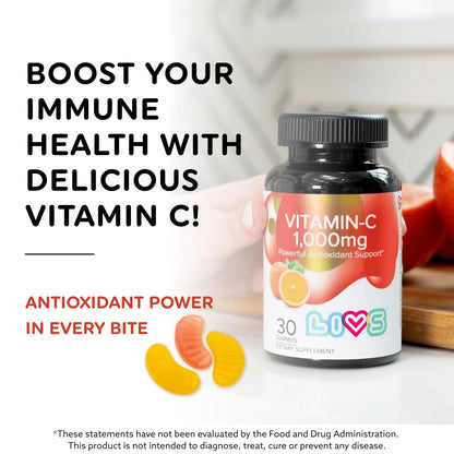 Vitamin C 1000mg Gummies for Kids & Adults | Vegan, Non-GMO, Gluten-Free