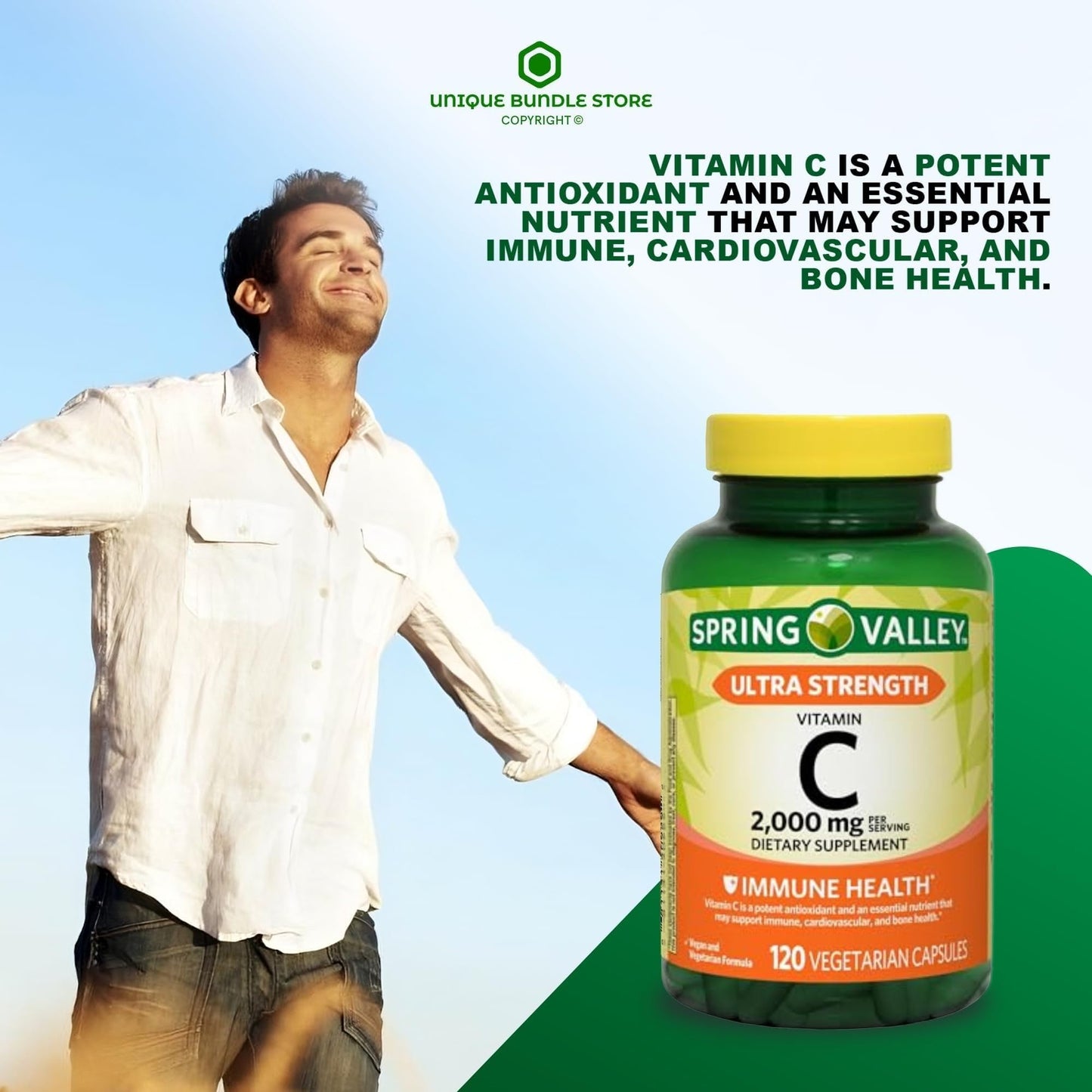 Ultra Strength Vitamin C 2000mg - 120 Capsules | Vegan Dietary Supplement