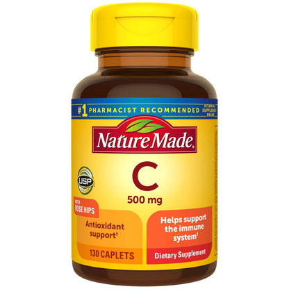 Vitamin C 500 mg Caplets with Rose Hips, 130 Count | Nature Made