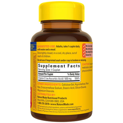 Vitamin C 500 mg Caplets with Rose Hips, 130 Count | Nature Made