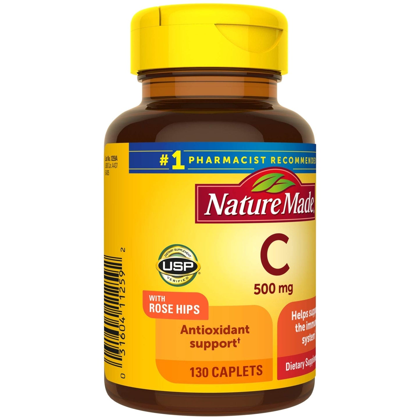 Vitamin C 500 mg Caplets with Rose Hips, 130 Count | Nature Made