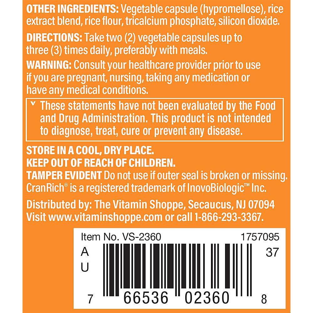 Vitamin Shoppe Cranberry + D-Mannose for Urinary Health — 60 Veggie Caps