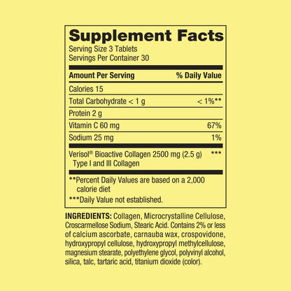 Spring Valley Collagen + C Tablets for Hair, Skin & Nails – 2,500 mg Collagen + 60 mg Vitamin C, 90 Count (Highly Absorbable)