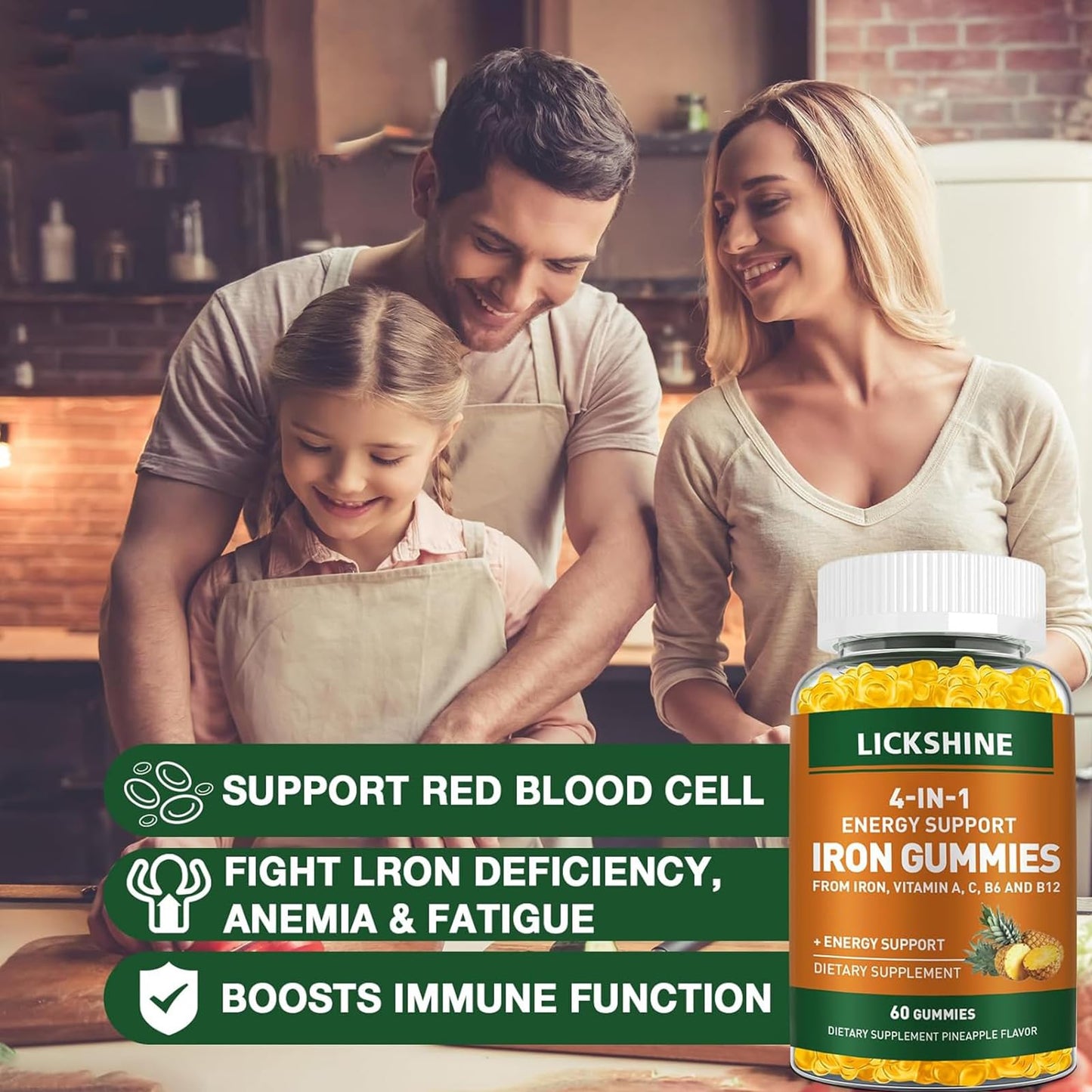 2 Pack Vegan Iron Gummies 100mg – Pineapple Flavor, Vitamin C, A and B – 120 Ct
