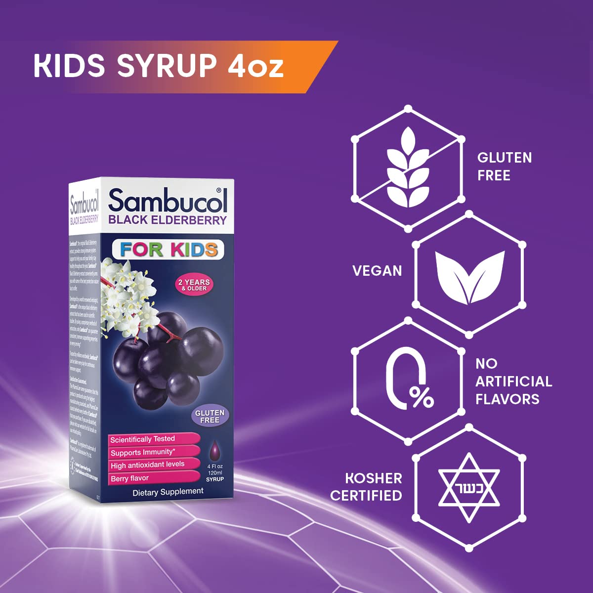 Sambucol Black Elderberry Syrup for Kids – Immune Support & Vitamin C, 4 oz