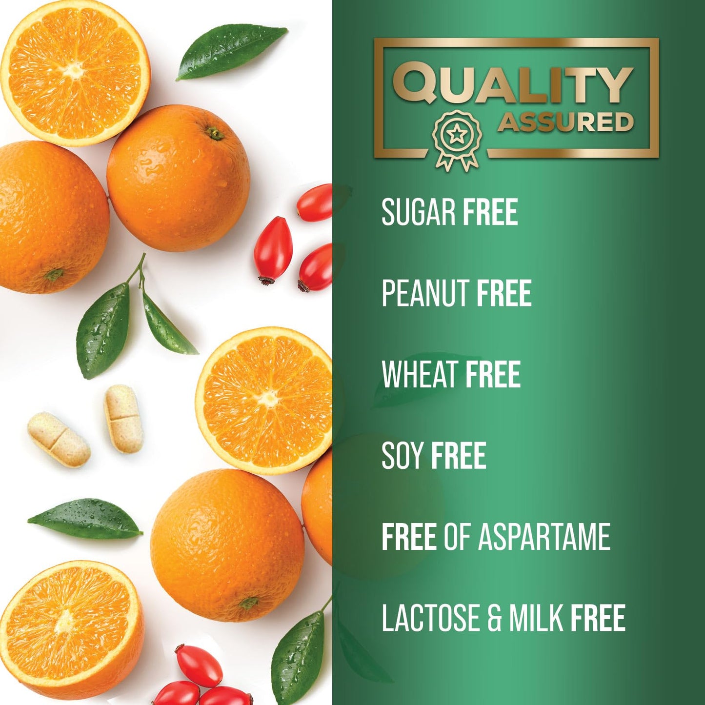 Vitamin C Chewable 1000mg - Immune Support with Rose Hips - Vegan & Non-GMO (120 Tablets)