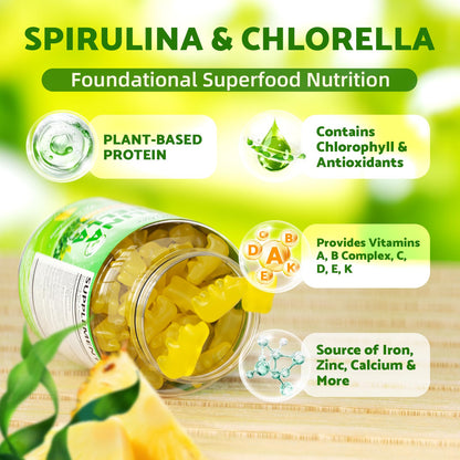 2 Pack Organic Spirulina & Chlorella Gummies – Pineapple Flavor, Vitamin C & Zinc