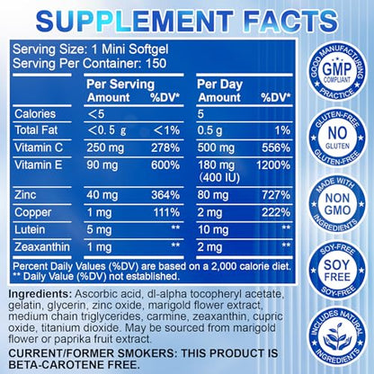AREDS2 Eye Vitamin & Mineral Supplement — Lutein & Zeaxanthin, C & E, Zinc & Copper | 150 Softgels
