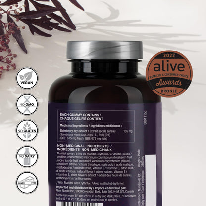 NEW NORDIC Elderberry Vegan Gummies - Sugar Free Immune Support with Vitamin C (Adults & Kids 4+) 60 Count