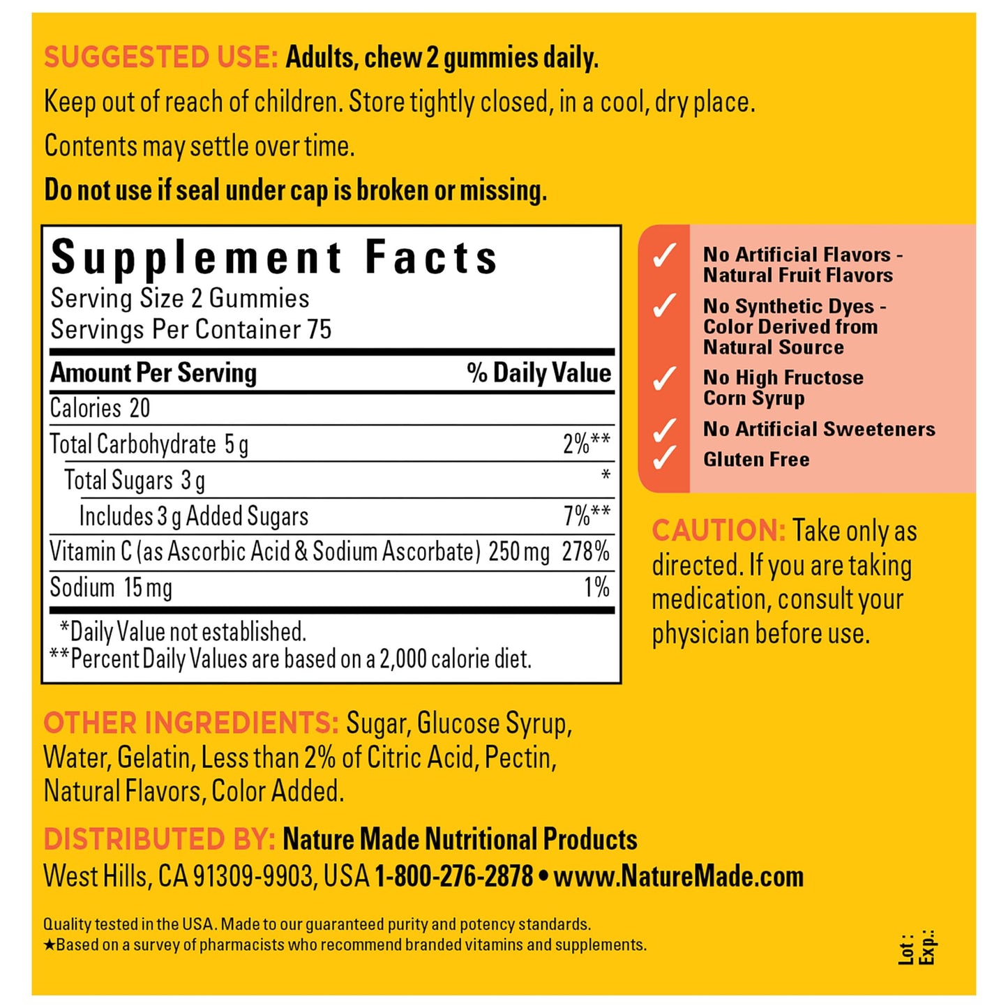 Nature Made Vitamin C 250 mg Gummies – Immune Support, 150 Count (75 Day Supply)