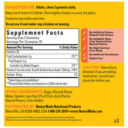 Nature Made Vitamin C 250 mg Gummies – Immune Support, 150 Count (75 Day Supply)