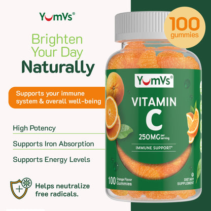Vitamin C Gummies for Adults – 250 mg Orange Flavor | YumVs VIT C Gummies