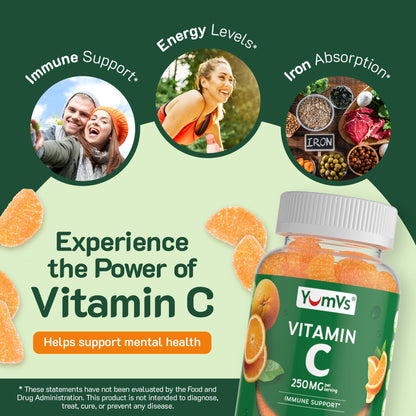Vitamin C Gummies for Adults – 250 mg Orange Flavor | YumVs VIT C Gummies