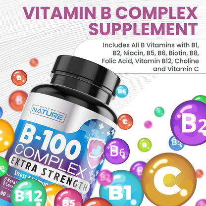 Vitamin B Complex + Vitamin C - Immune, Energy & Metabolism Support | 60 Caps | Vegan