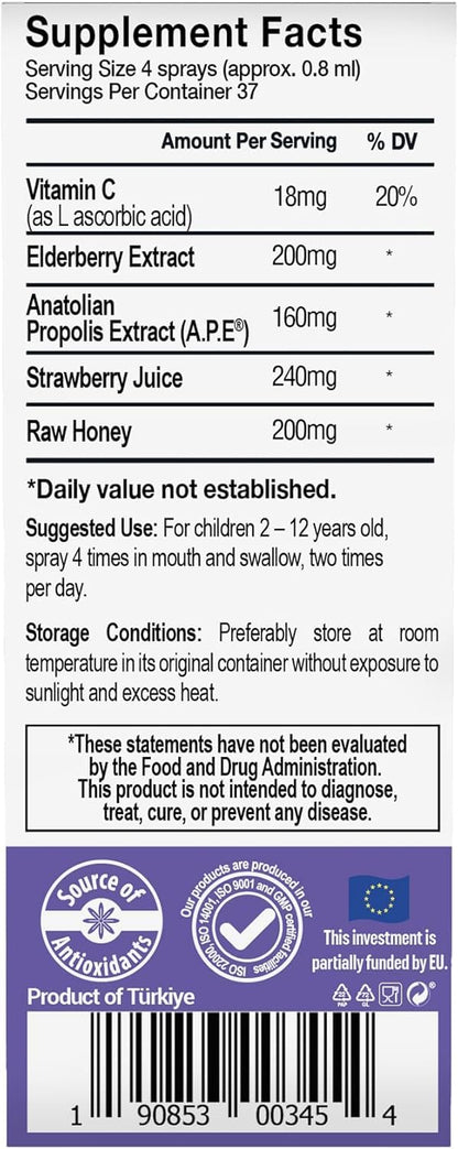 Bee and You Kids Immune Support Throat Spray – Elderberry, Propolis, Vitamin C (1 oz)