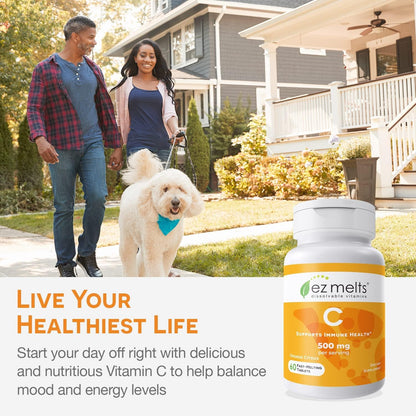 EZ Melts Vitamin C – 60 Dissolvable Tablets (Orange Citrus) | Immune Support, Antioxidant, Non-GMO, Sugar-Free