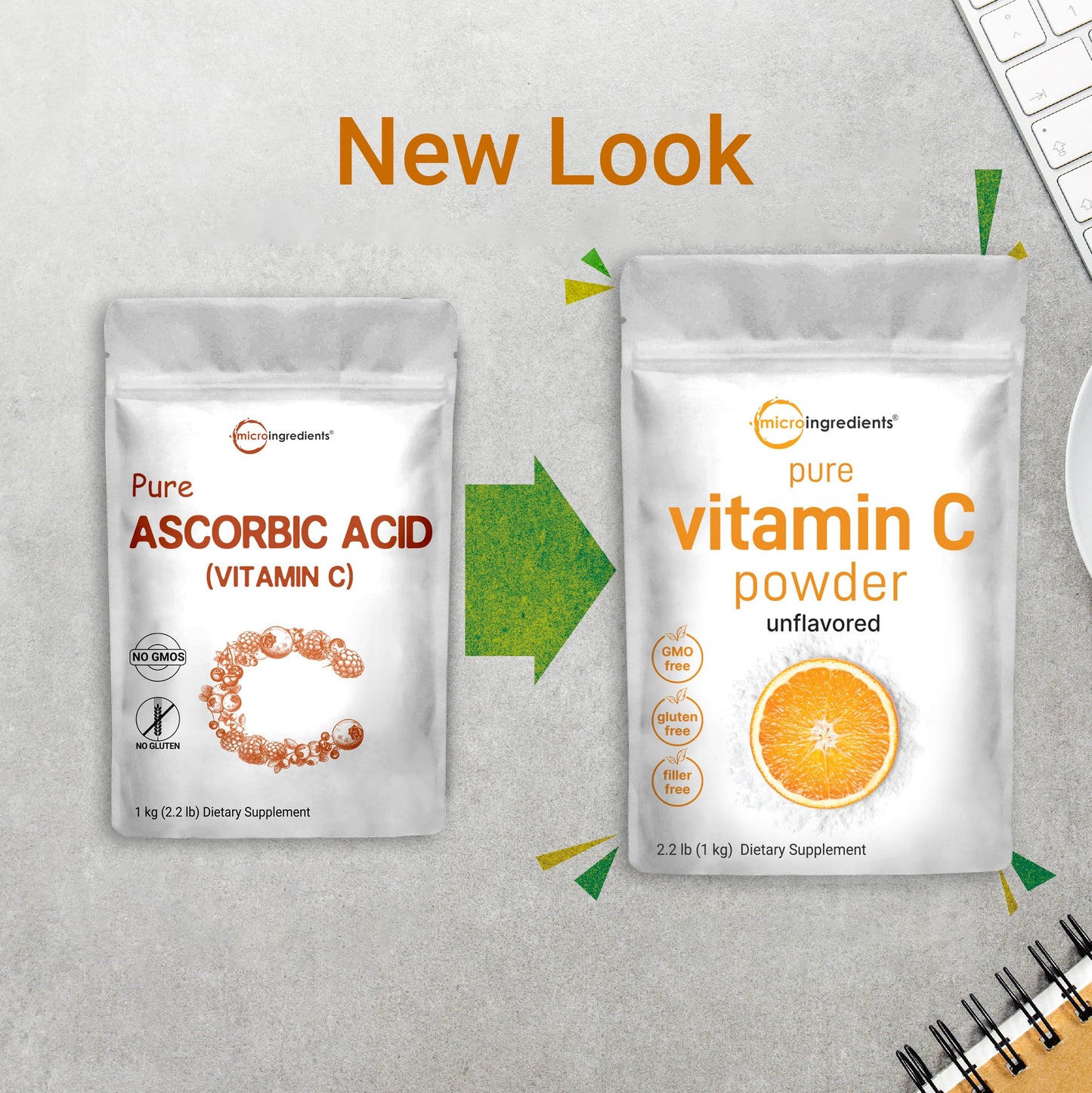 Pure Vitamin C Crystal Powder – Water-Soluble Vitamin C 1000mg per Serving | 1 KG (2.2 lb) Immune Support & Antioxidant
