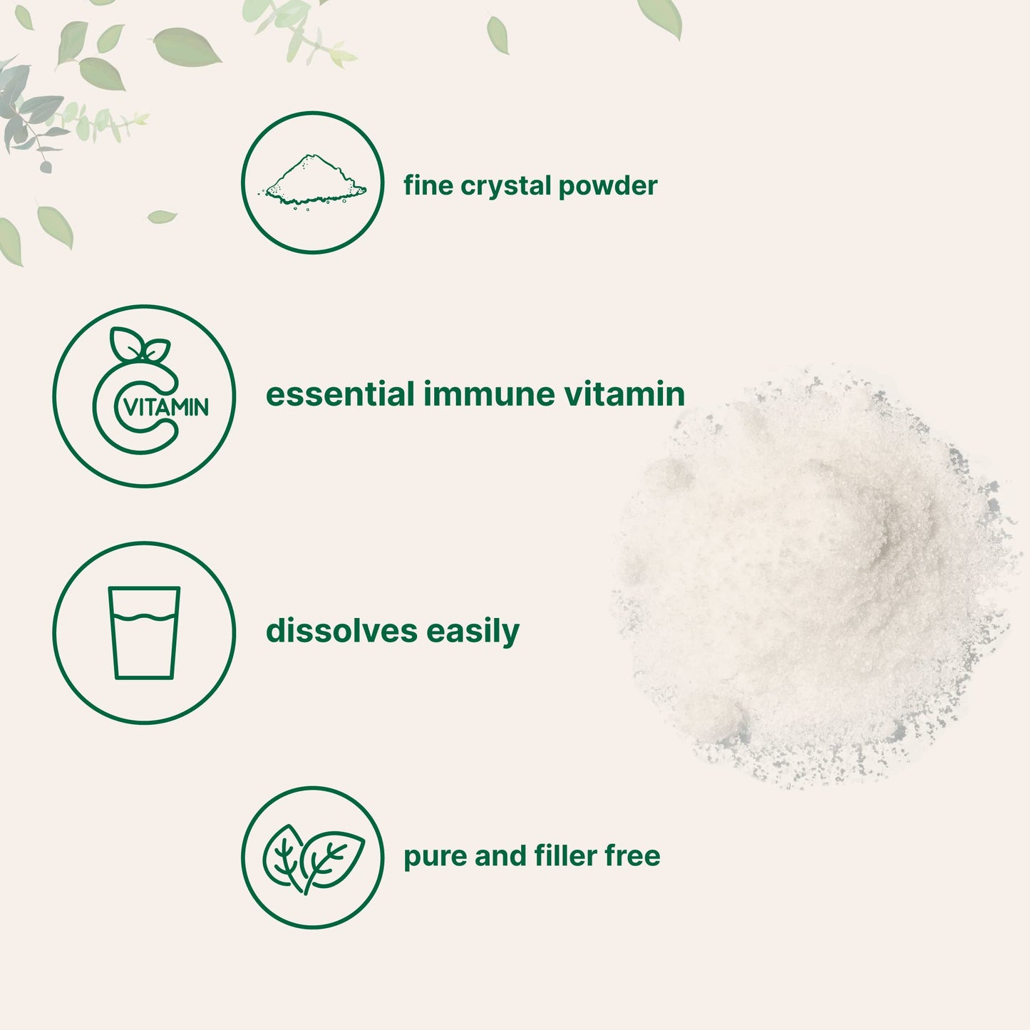 Pure Vitamin C Crystal Powder – Water-Soluble Vitamin C 1000mg per Serving | 1 KG (2.2 lb) Immune Support & Antioxidant