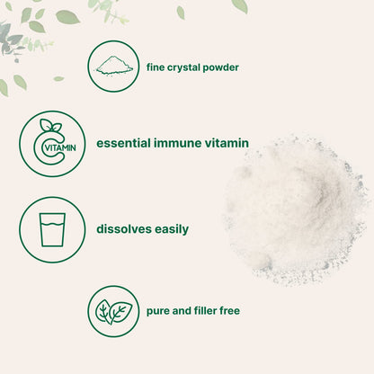 Pure Vitamin C Crystal Powder – Water-Soluble Vitamin C 1000mg per Serving | 1 KG (2.2 lb) Immune Support & Antioxidant