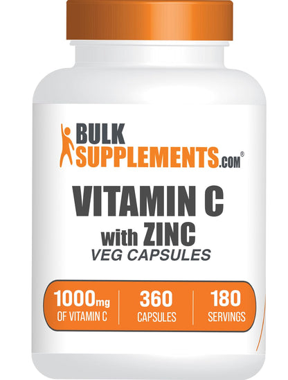 Vitamin C with Zinc Capsules - 1000mg Vitamin C, 15mg Zinc | Vegan, 360-Count Veg Capsules | BulkSupplements