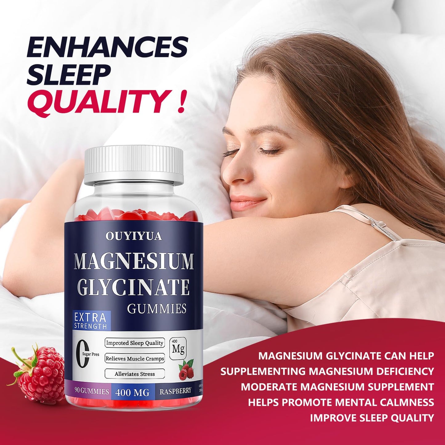 Magnesium Glycinate 400mg Gummies, Sugar Free Magnesium Gummies with Vitamins D, B6 for Sleep Support, Stress and Muscle Relief for Men and Women, 90 Count