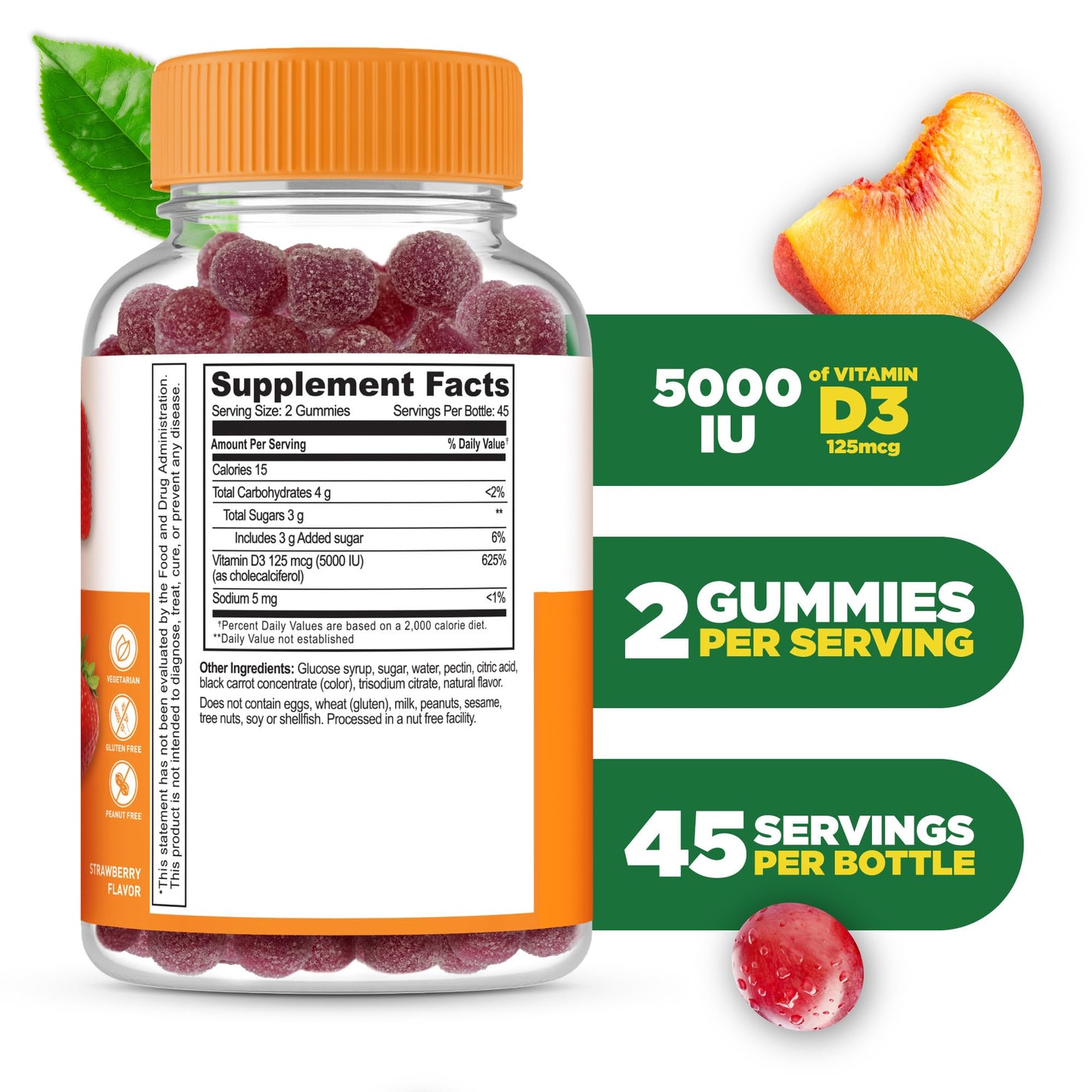 Vitamin D Gummies for Adults – 5000 IU D3 | Immune Support & Healthy Bones | Lifeable 90 Gummies