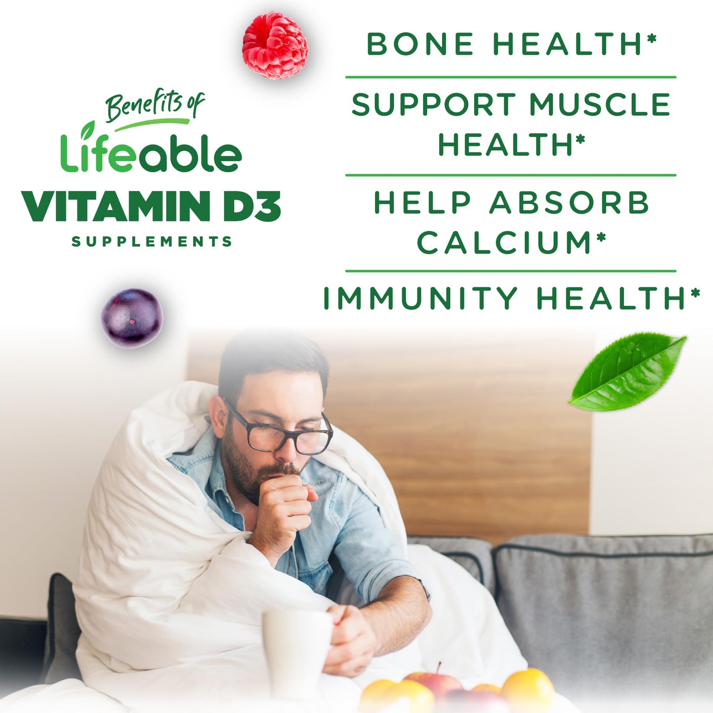 Vitamin D Gummies for Adults – 5000 IU D3 | Immune Support & Healthy Bones | Lifeable 90 Gummies